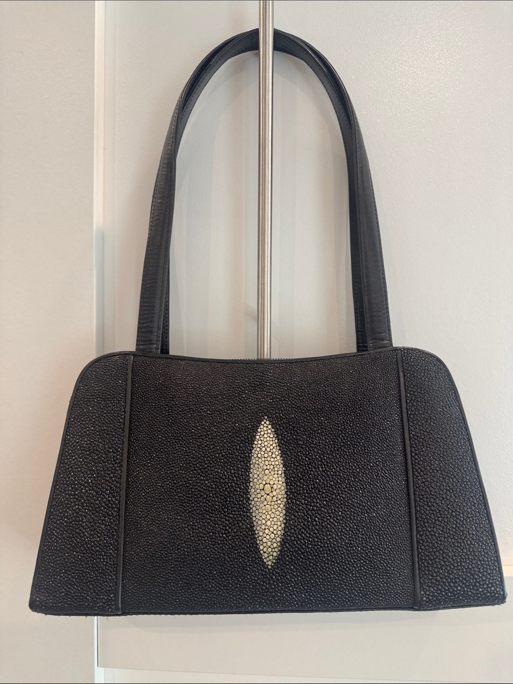 Black Stingray-Accent Leather Shoulder Bag
